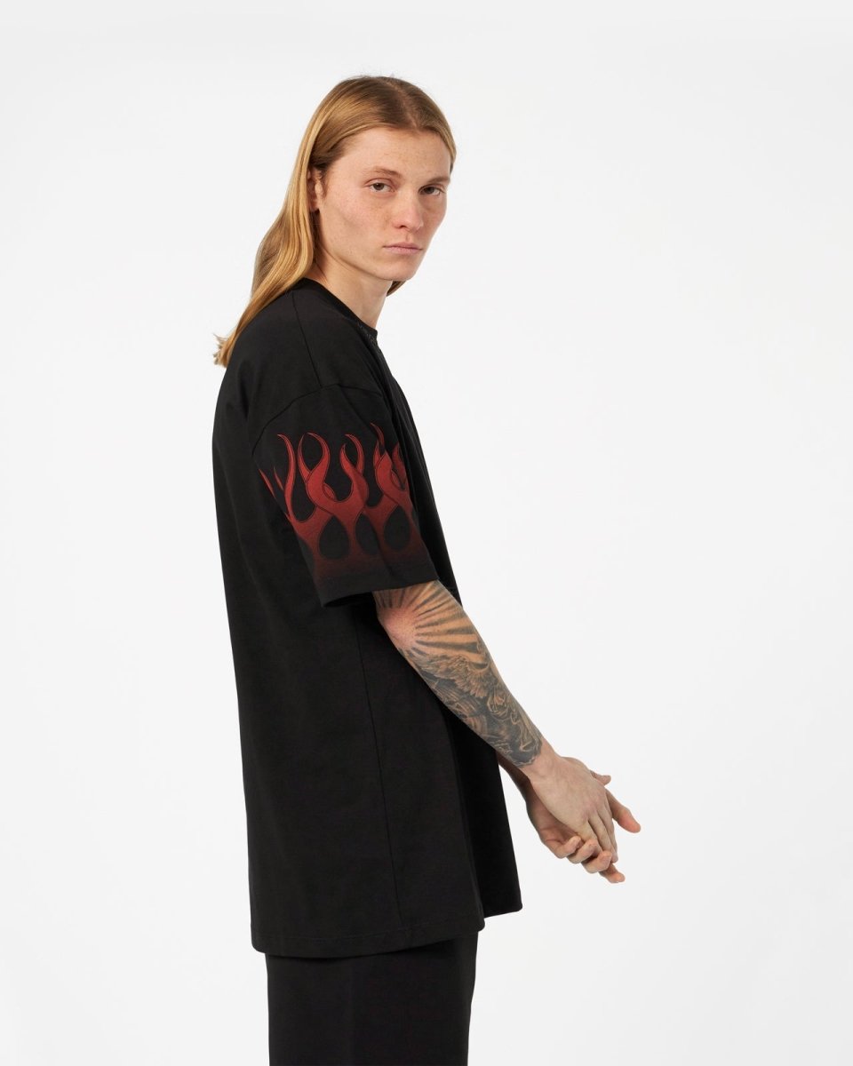 Vision Of Super BLACK T-SHIRT WITH RED FLAMES I Più Venduti