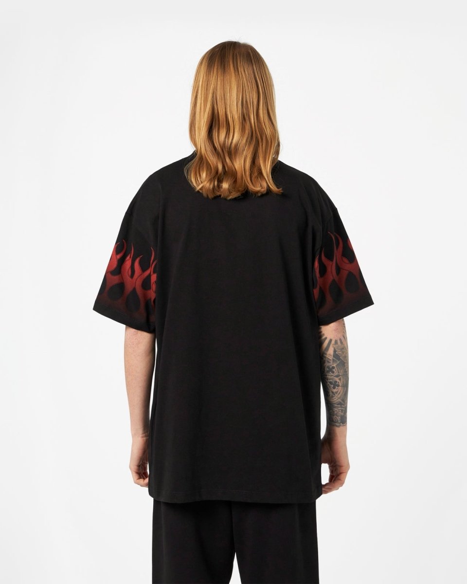 Vision Of Super BLACK T-SHIRT WITH RED FLAMES I Più Venduti