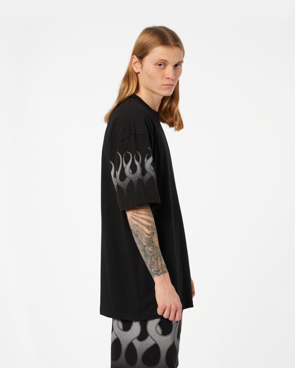 Vision Of Super BLACK T-SHIRT WITH GREY FLAMES Vendite Flash