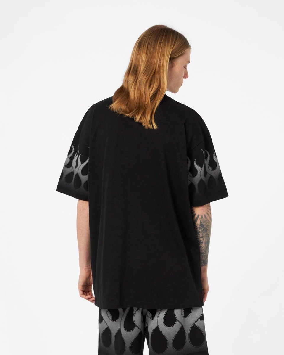 Vision Of Super BLACK T-SHIRT WITH GREY FLAMES Vendite Flash