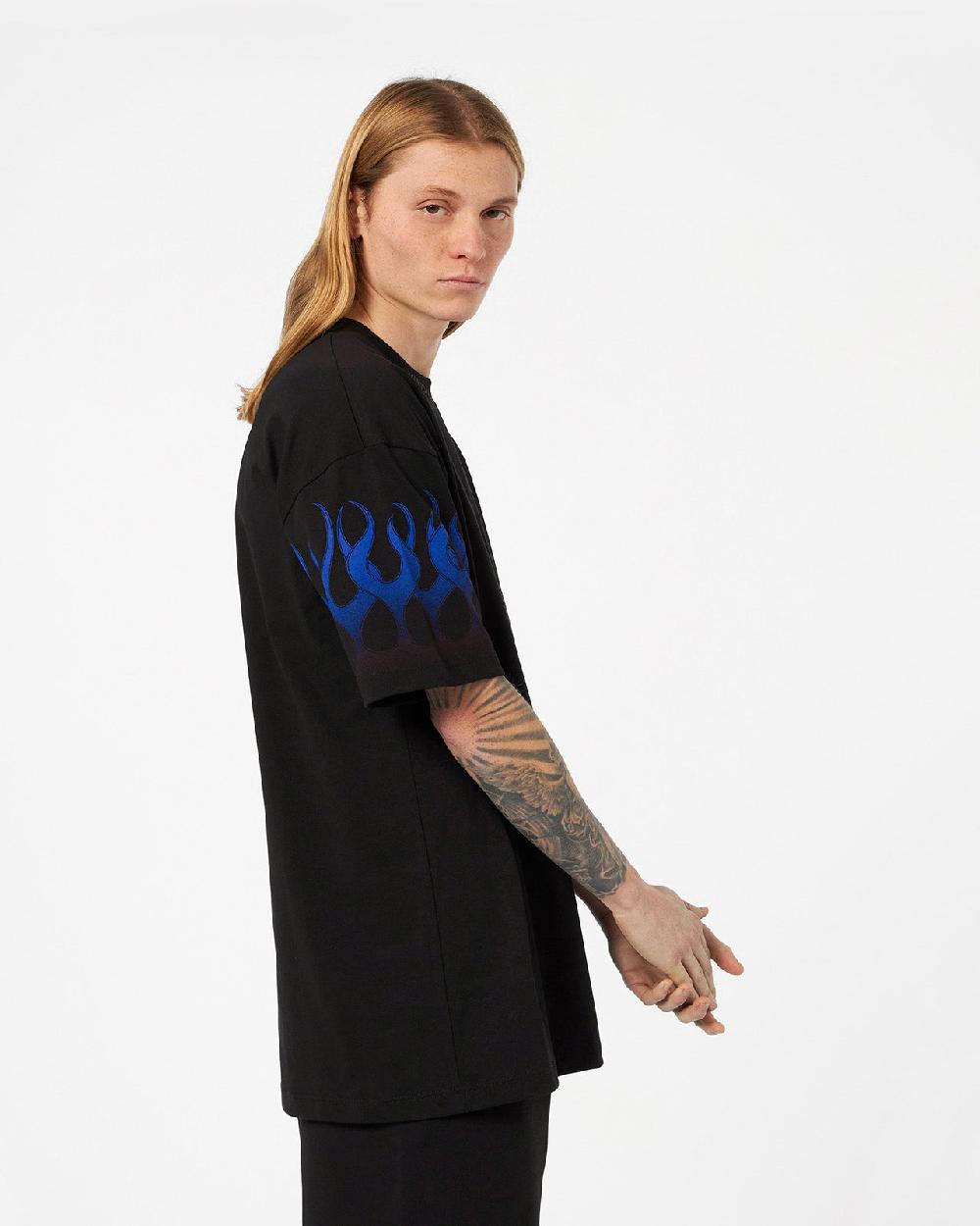 Vision Of Super BLACK T-SHIRT WITH BLUE FLAMES Negozio