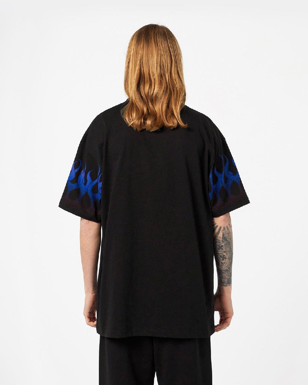 Vision Of Super BLACK T-SHIRT WITH BLUE FLAMES Negozio