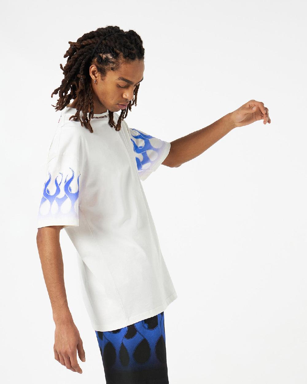 Vision Of Super WHITE T-SHIRT WITH BLUE FLAMES In Saldo