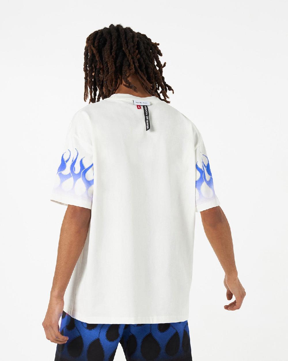 Vision Of Super WHITE T-SHIRT WITH BLUE FLAMES In Saldo