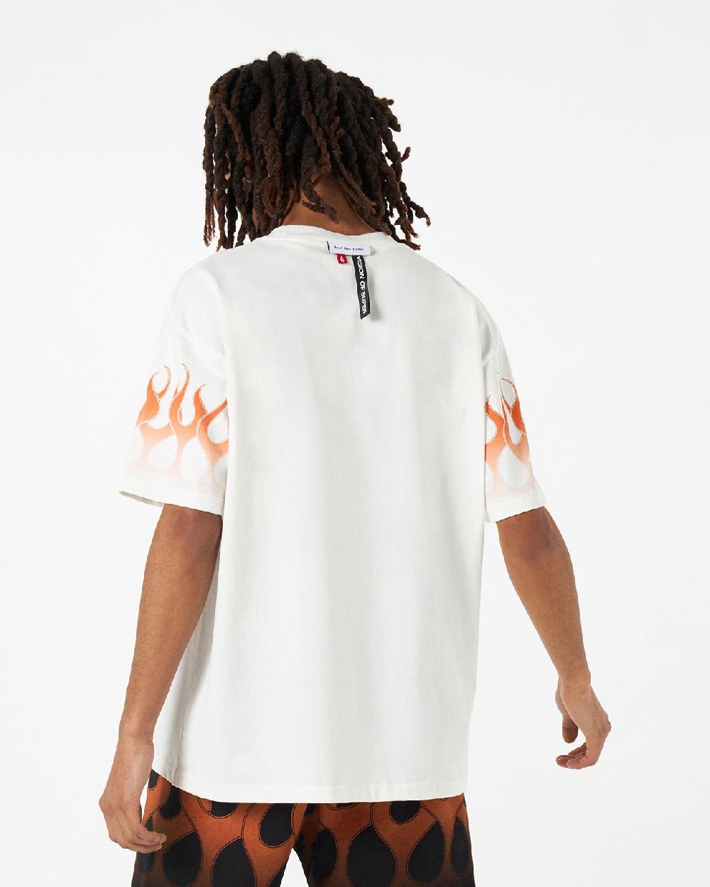 Vision Of Super WHITE T-SHIRT WITH ORANGE FLAMES Nuova