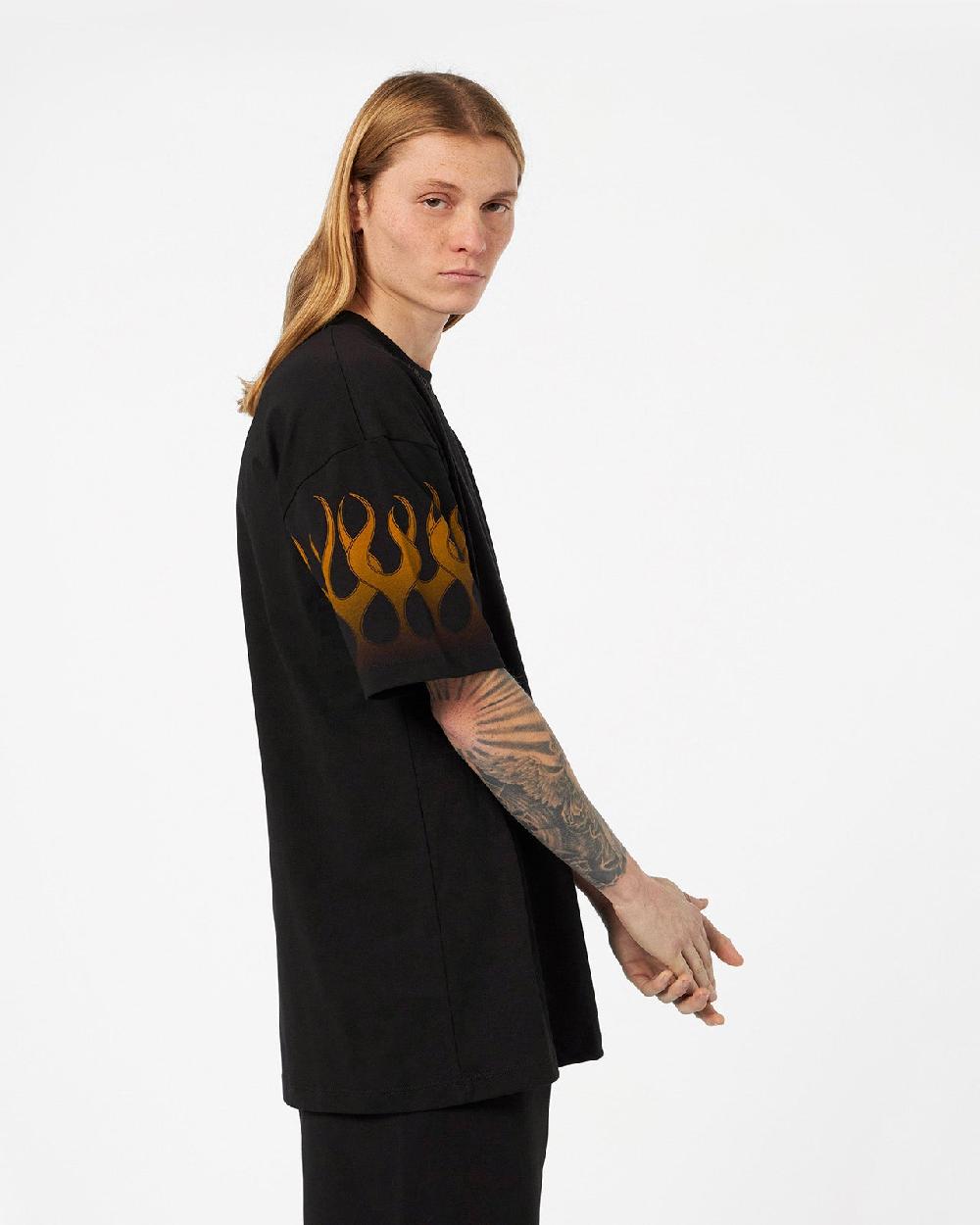 Vision Of Super BLACK T-SHIRT WITH ORANGE FLAMES Moda