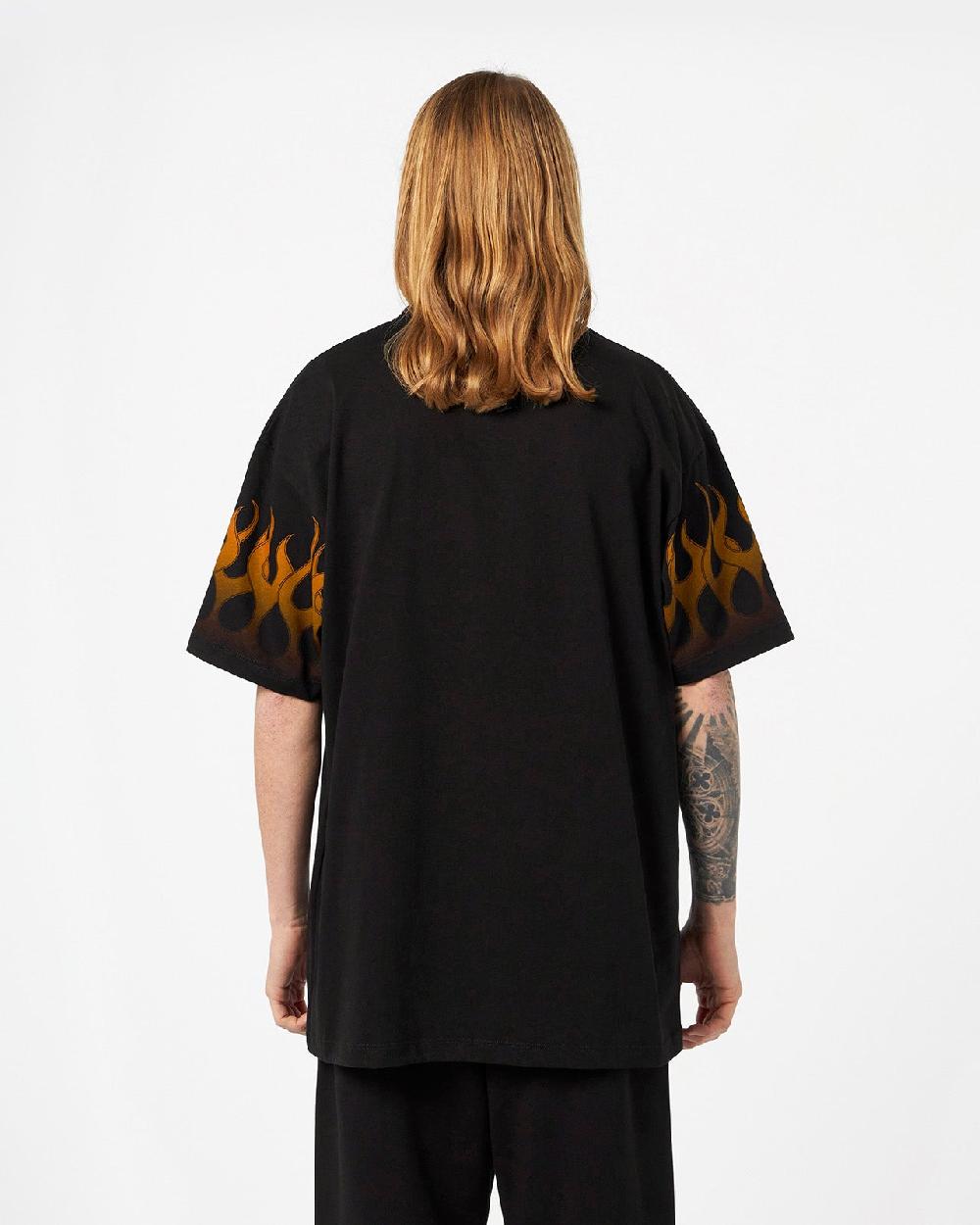 Vision Of Super BLACK T-SHIRT WITH ORANGE FLAMES Moda