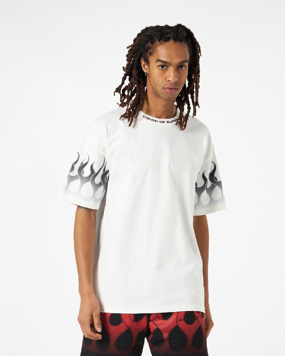 Vision Of Super WHITE T-SHIRT WITH BLACK FLAMES Italy