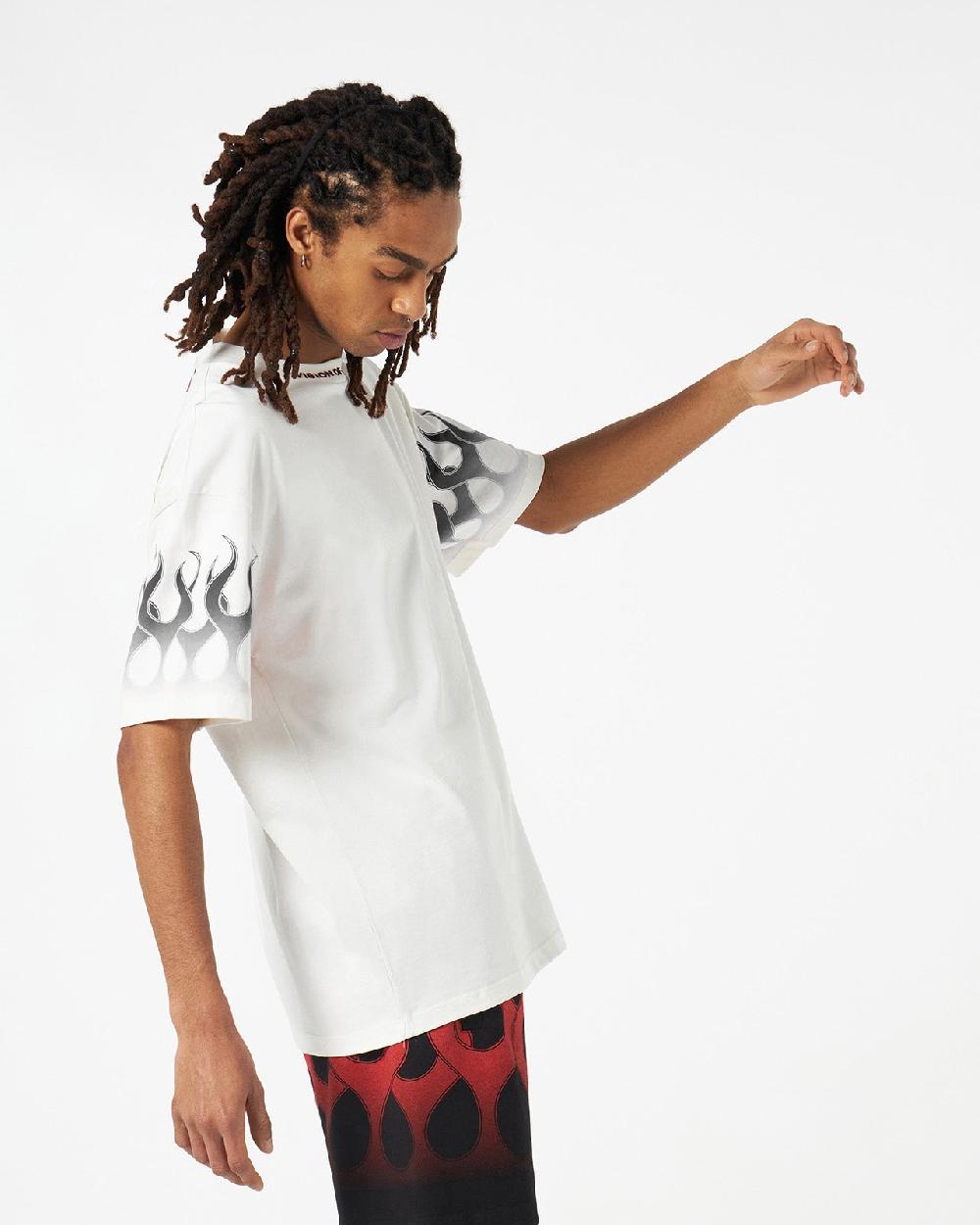 Vision Of Super WHITE T-SHIRT WITH BLACK FLAMES Italy