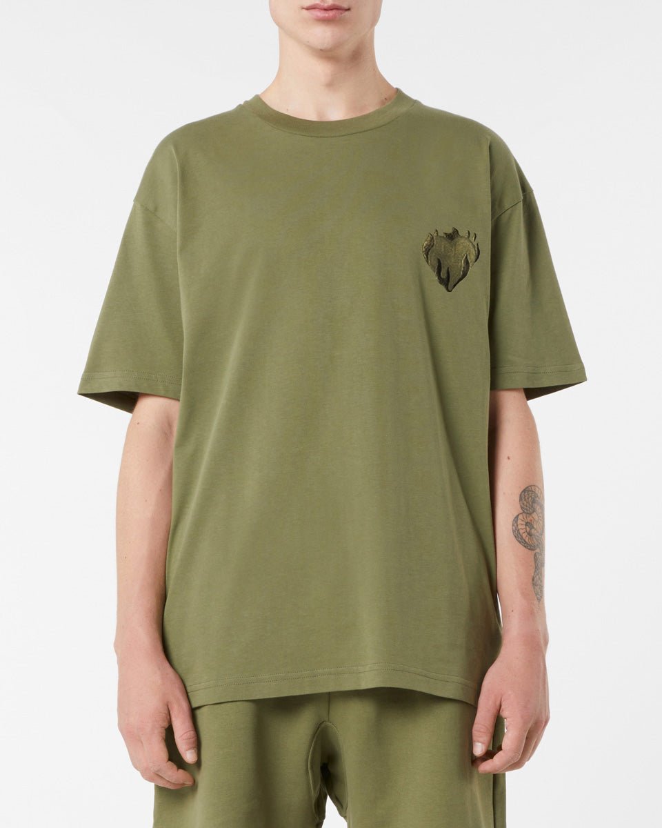 Vision Of Super GREEN T-SHIRT WITH EMBROIDERED FLAMING HEART In Linea