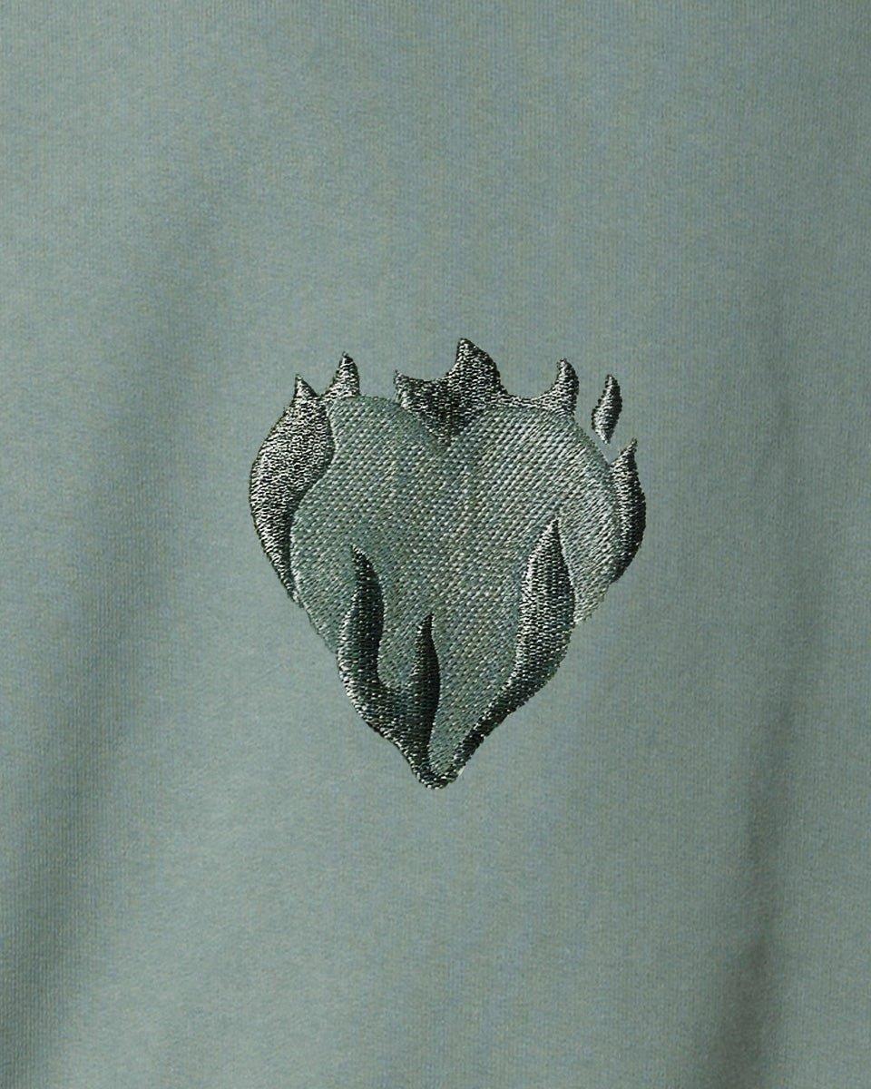 Vision Of Super BALSAM GREEN HOODIE WITH EMBROIDERED FLAMING HEART Qualità Garantita