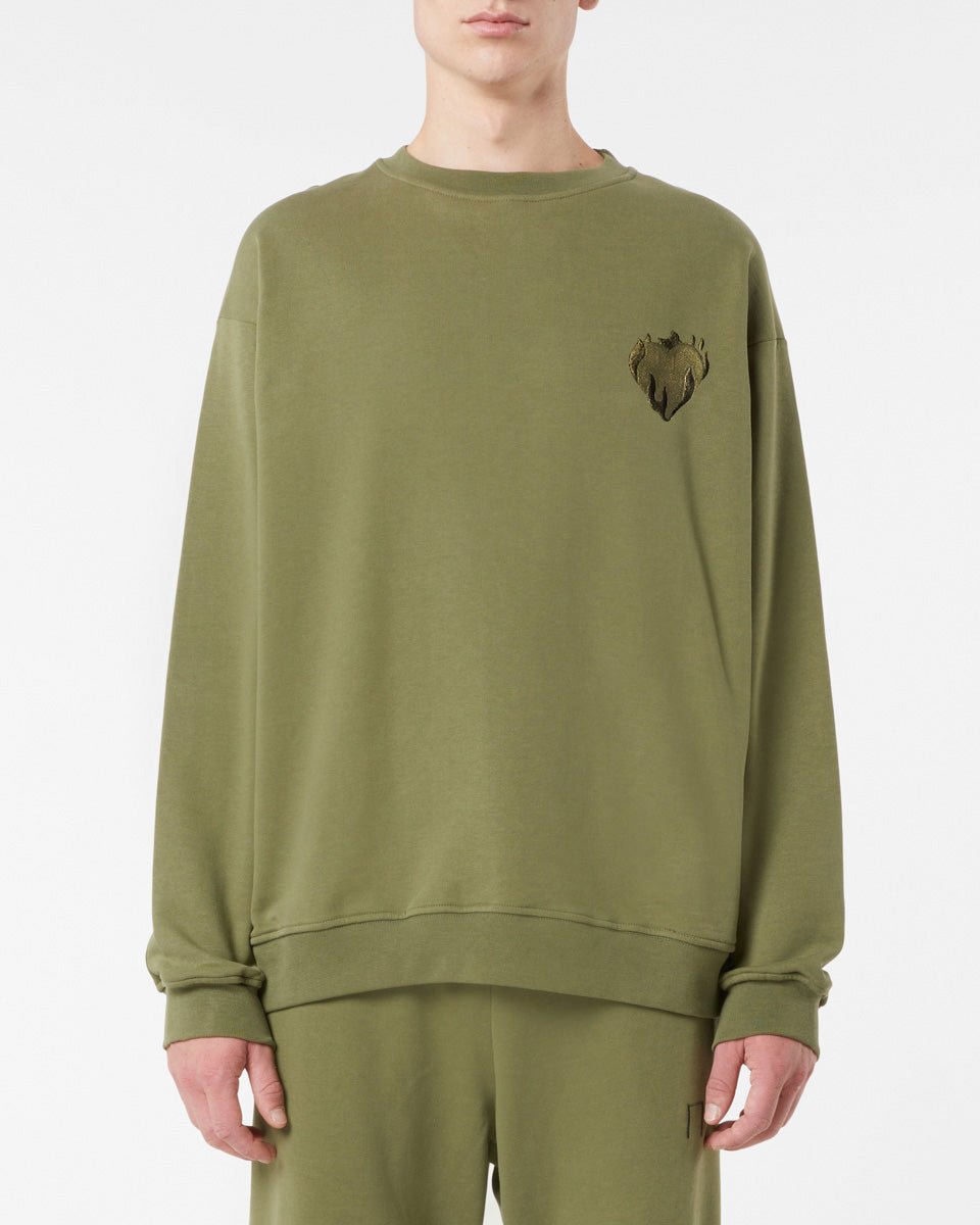 Vision Of Super GREEN CREWNECK WITH EMBROIDERED FLAMING HEART Acquista Ora