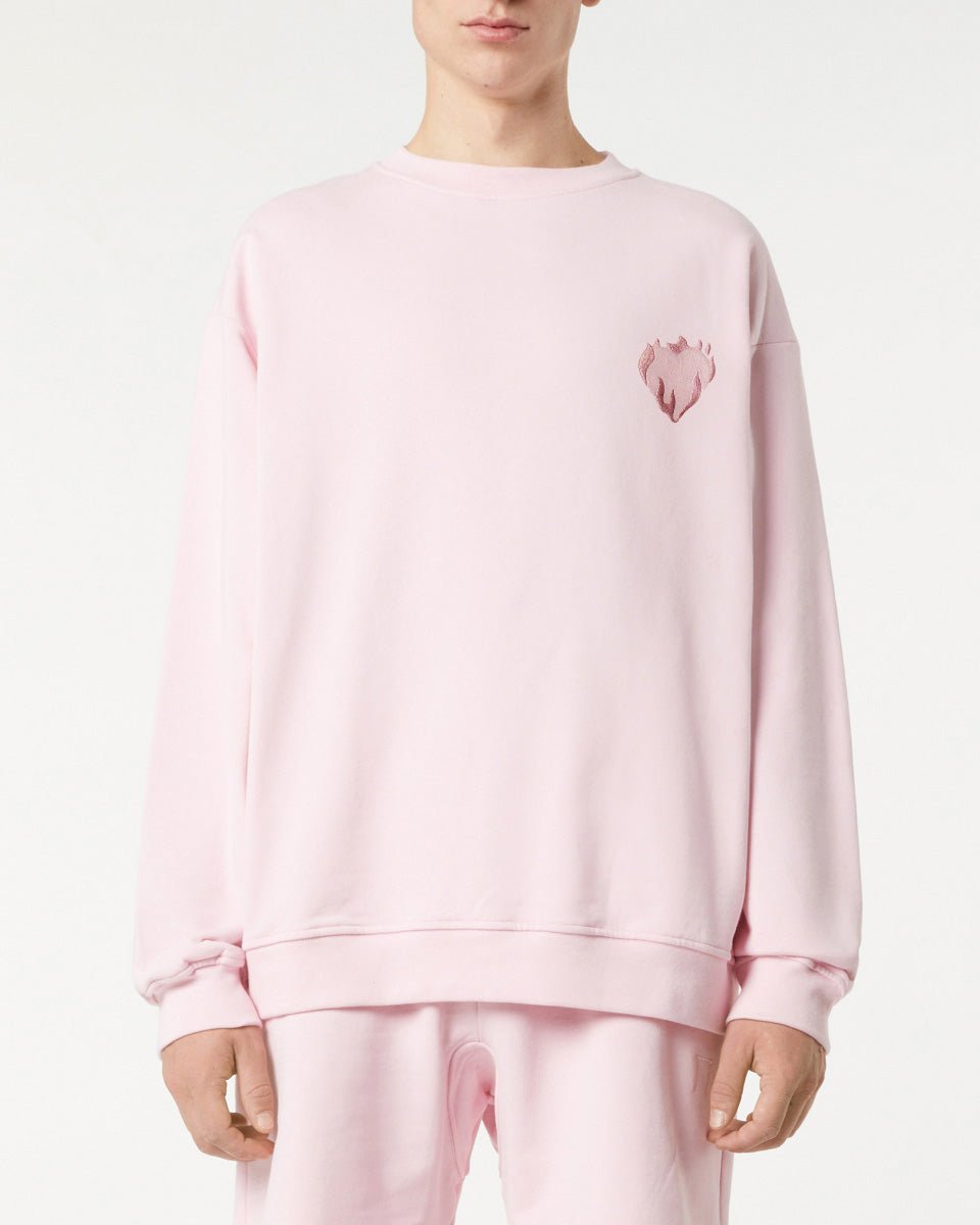 Vision Of Super PINK CREWNECK WITH EMBROIDERED FLAMING HEART Consegna Veloce