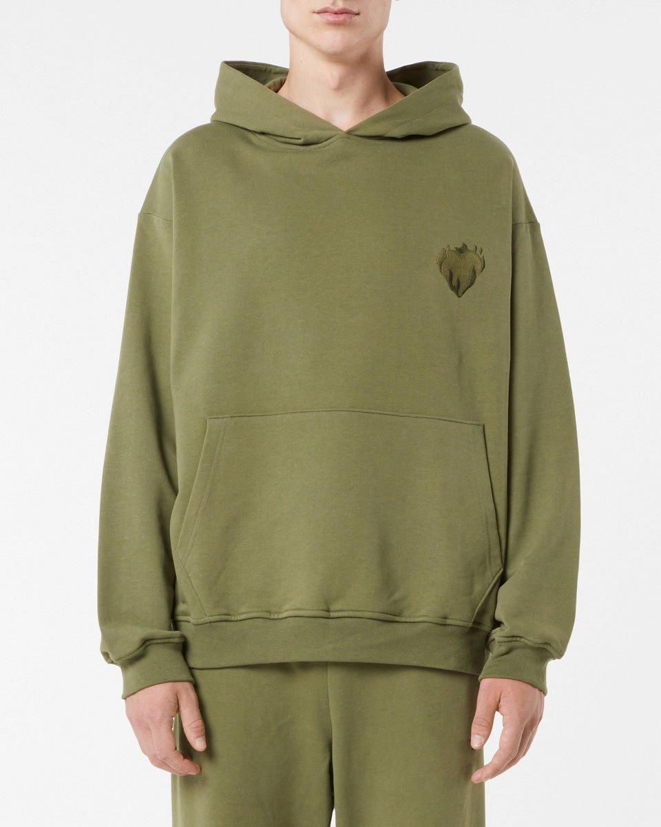 Vision Of Super GREEN HOODIE WITH EMBROIDERED FLAMING HEART Saldi