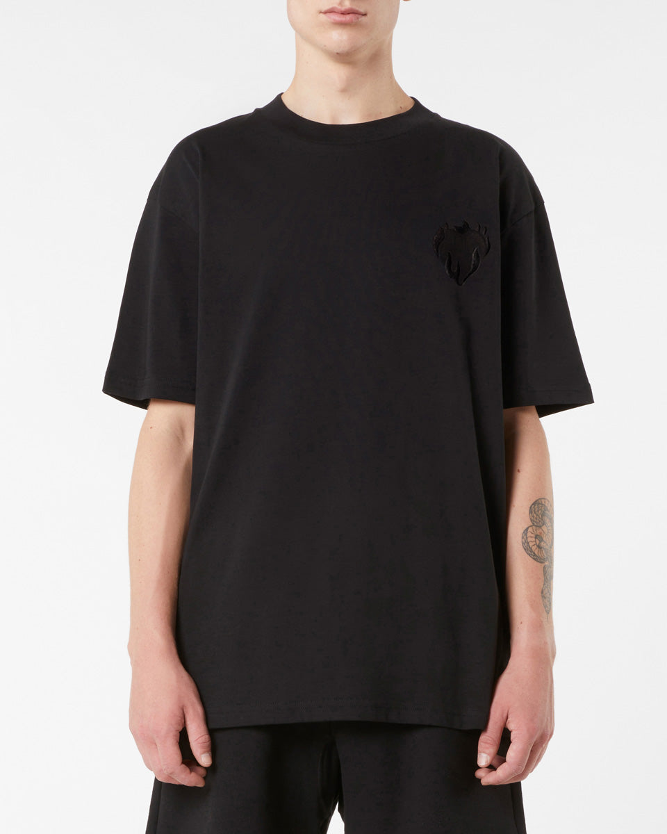 Vision Of Super BLACK T-SHIRT WITH EMBROIDERED FLAMING HEART Offerte