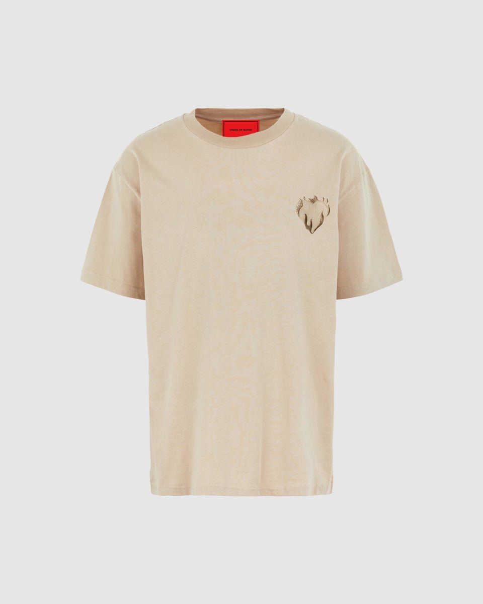 Vision Of Super LIGHT BROWN T-SHIRT WITH EMBROIDERED FLAMING HEART