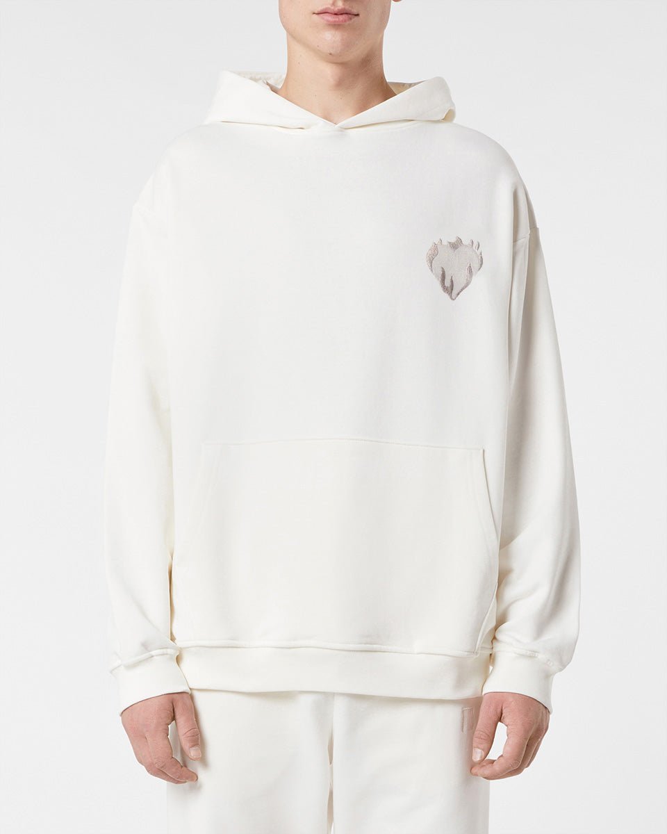 Vision Of Super OFF WHITE HOODIE WITH EMBROIDERED FLAMING HEART I Più Venduti