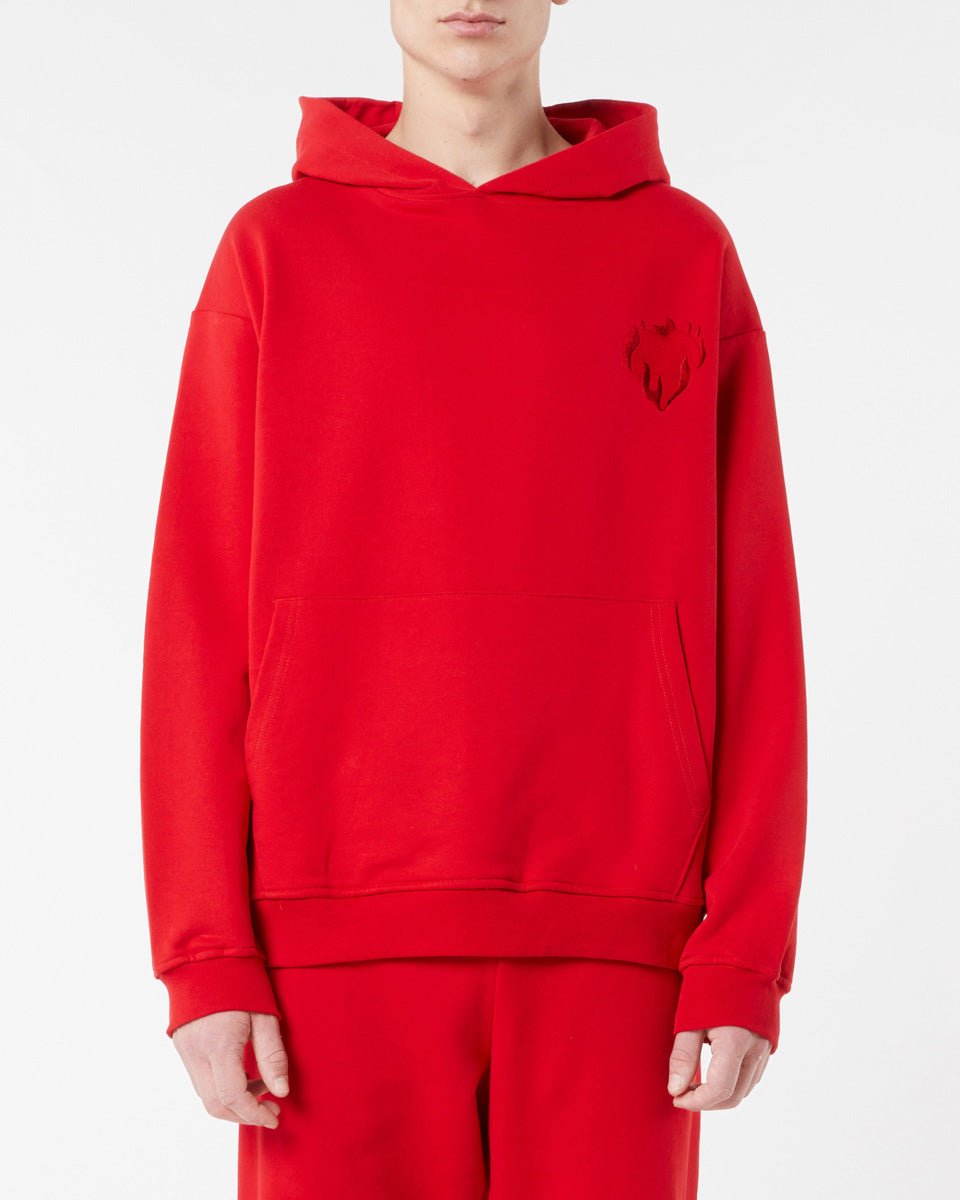 Vision Of Super RED HOODIE WITH EMBROIDERED FLAMING HEART Vendite Flash