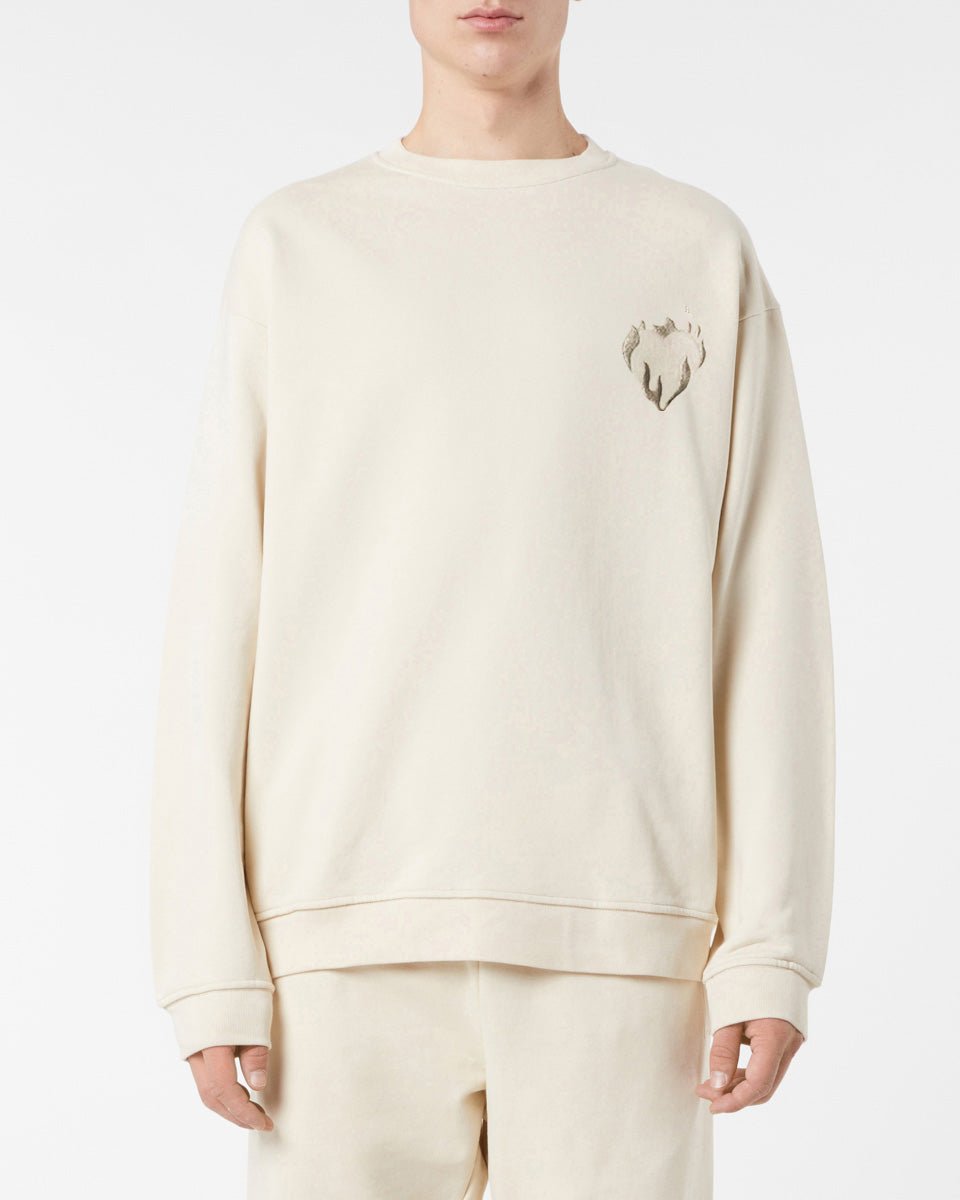 Vision Of Super SAND CREWNECK WITH EMBROIDERED FLAMING HEART Moda