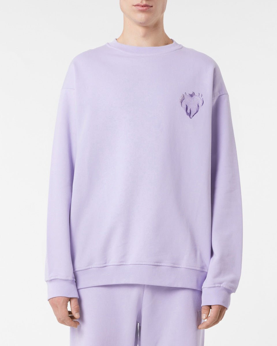 Vision Of Super LILAC CREWNECK WITH EMBROIDERED FLAMING HEART In Linea