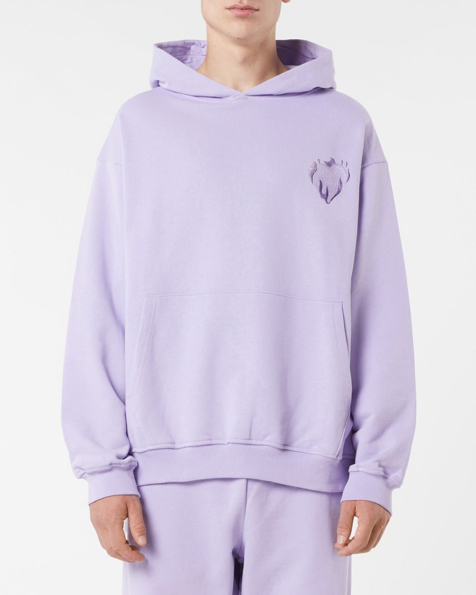 Vision Of Super LILAC HOODIE WITH EMBROIDERED FLAMING HEART Nuovo