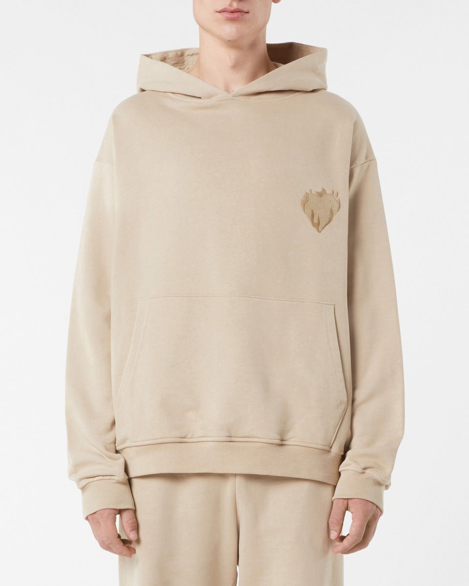 Vision Of Super LIGHT BROWN HOODIE WITH EMBROIDERED FLAMING HEART Promozione