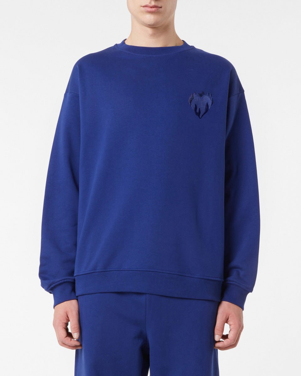 Vision Of Super BLUE CREWNECK WITH EMBROIDERED FLAMING HEART Fino Al -60%