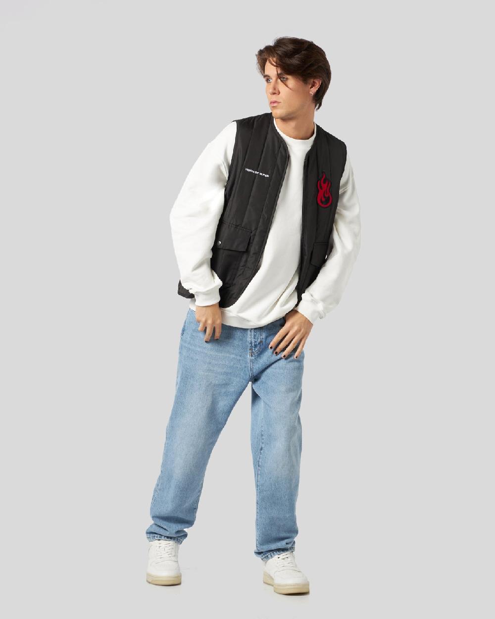 Vision Of Super BLACK GILET WITH VOS GRAPHICS PATCHES AND LOGO Shopping Online