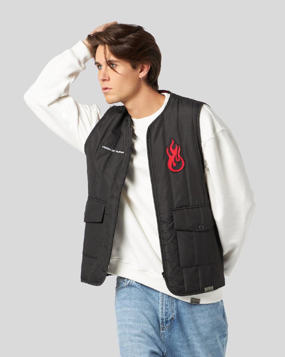 Vision Of Super BLACK GILET WITH VOS GRAPHICS PATCHES AND LOGO Shopping Online