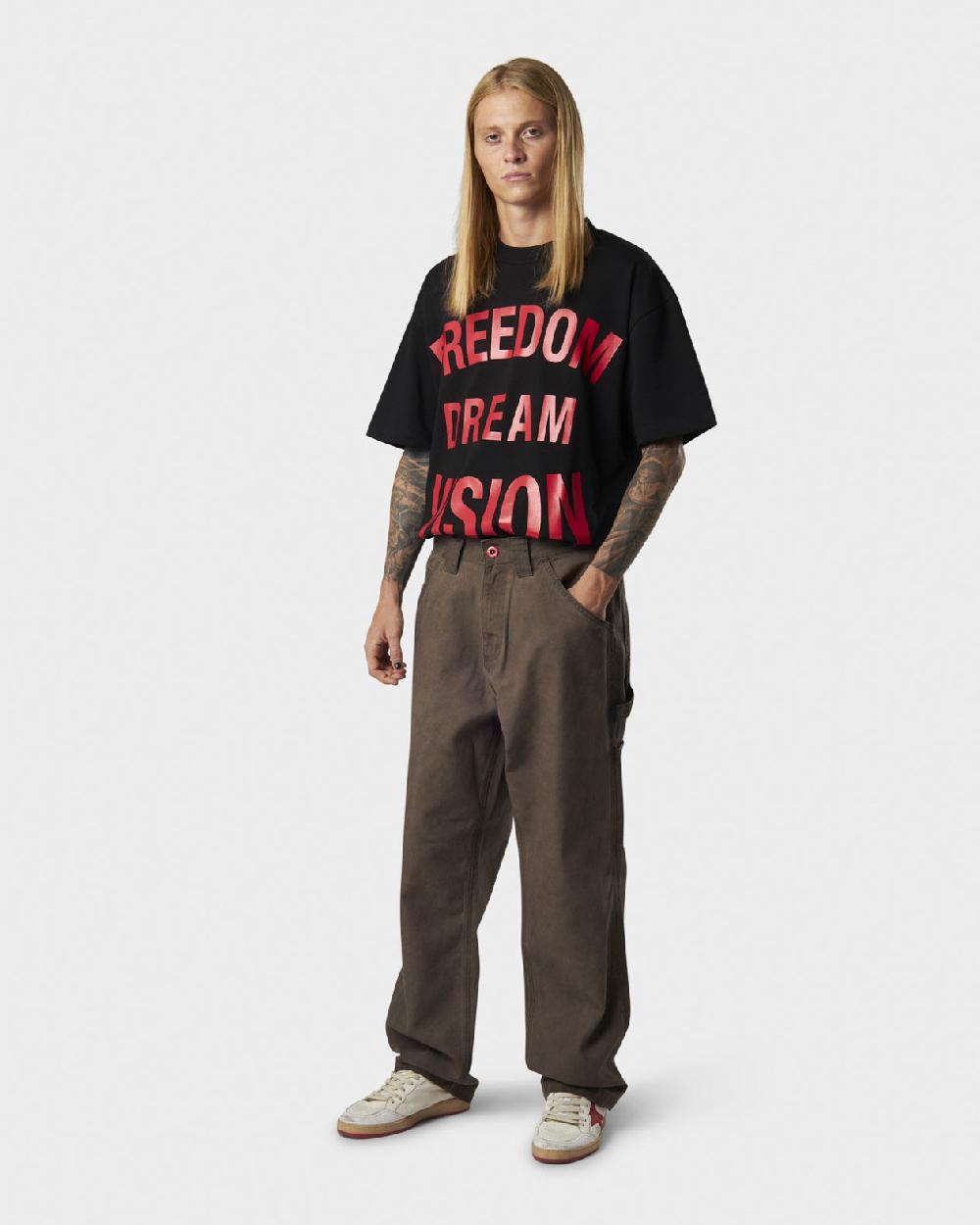Vision Of Super BROWN WASHED DENIM WITH EMBROIDERED FLAMES ON POCKET AND RED LABEL Sottocosto