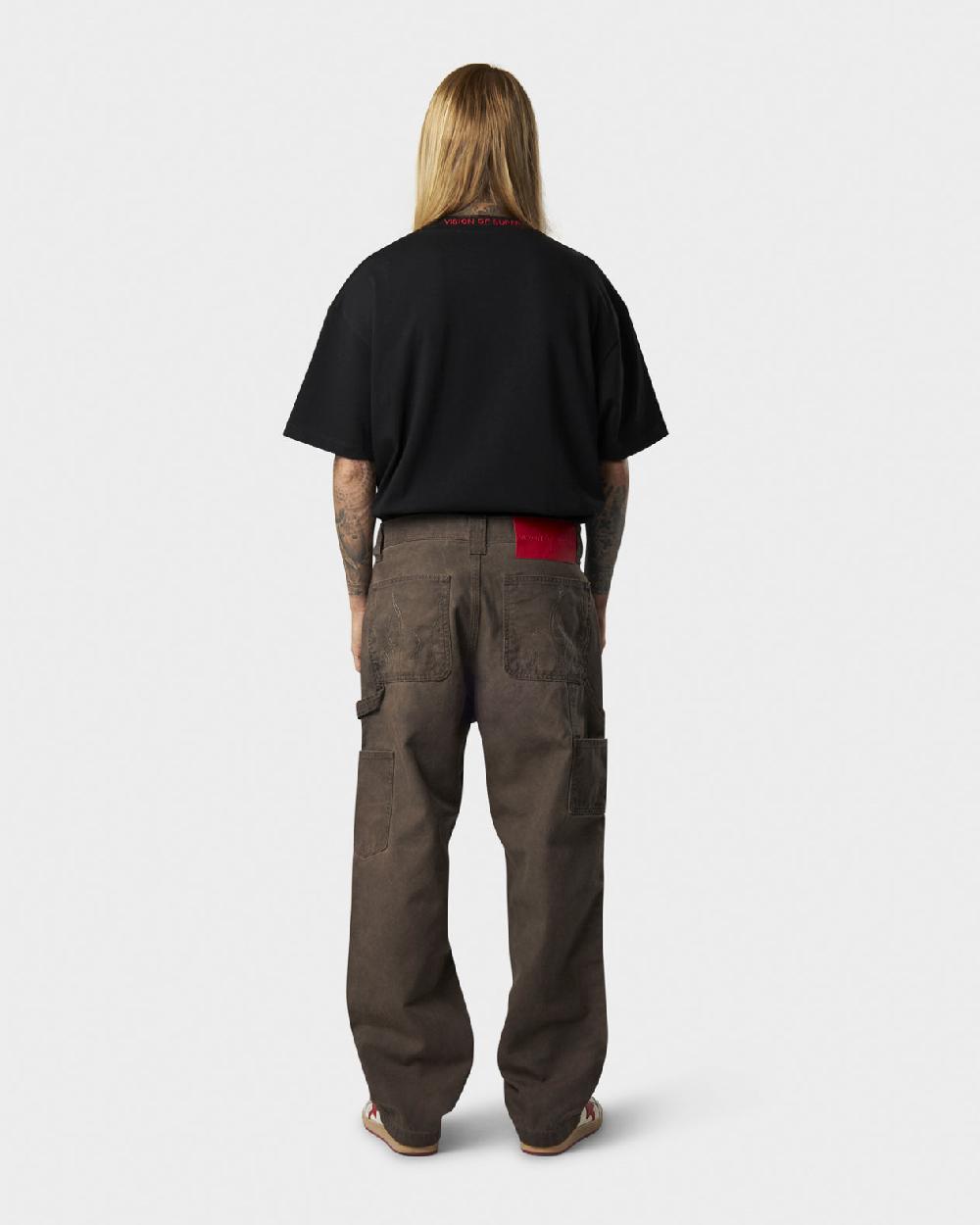 Vision Of Super BROWN WASHED DENIM WITH EMBROIDERED FLAMES ON POCKET AND RED LABEL Sottocosto