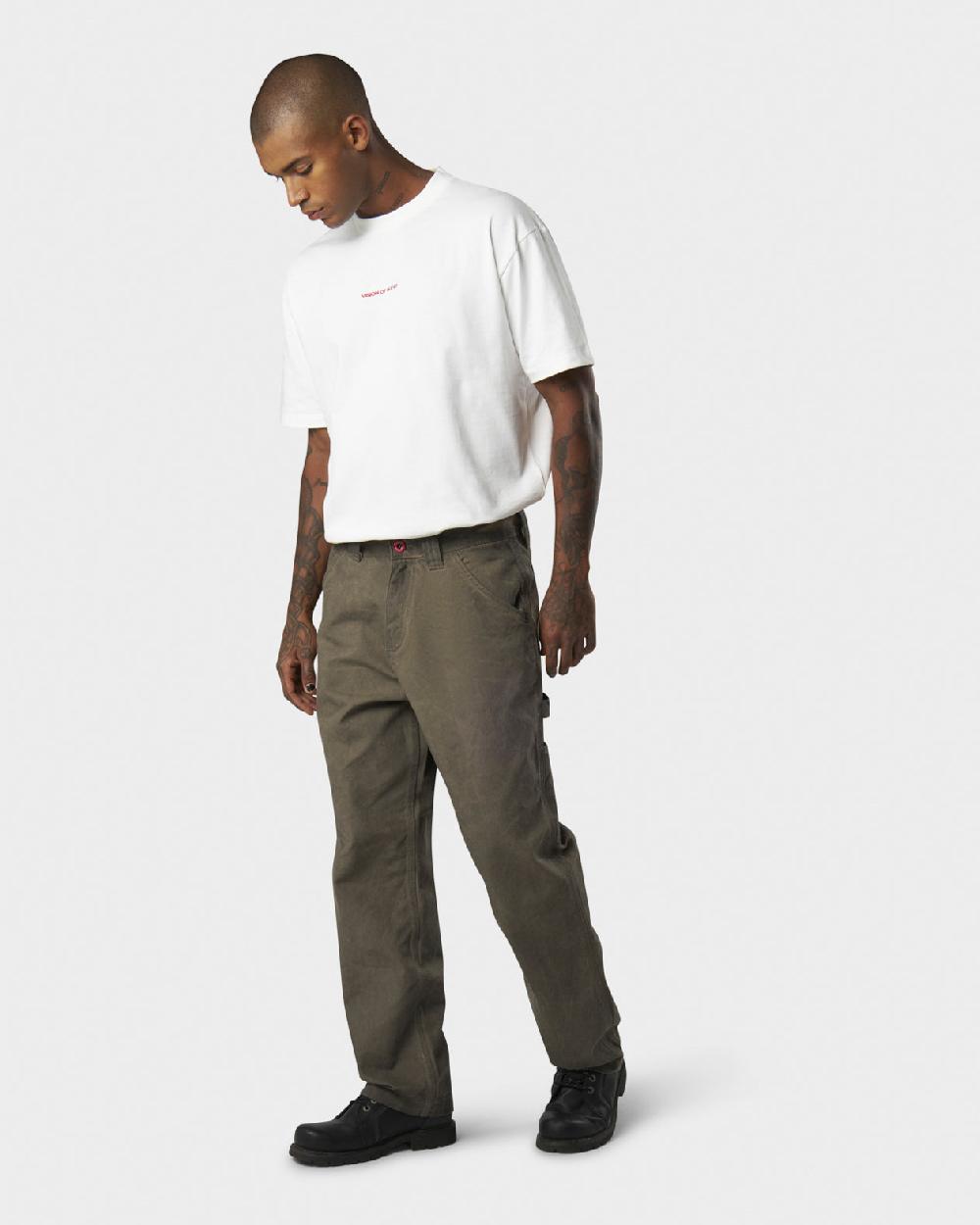 Vision Of Super MILITARY GREEN WASHED DENIM WITH EMBROIDERED FLAMES ON POCKET AND RED LABEL Convenienza