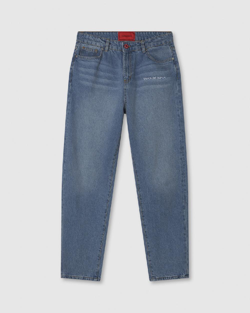 Vision Of Super BLUE JEANS WITH WHITE EMBROIDERED LOGO ON FRONT