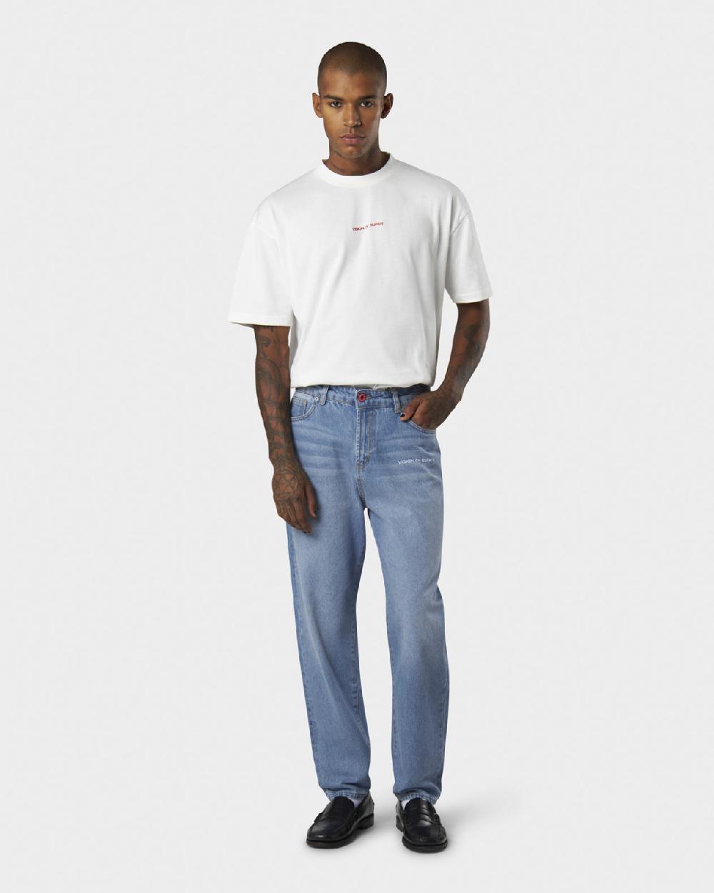 Vision Of Super BLUE JEANS WITH WHITE EMBROIDERED LOGO ON FRONT Presa