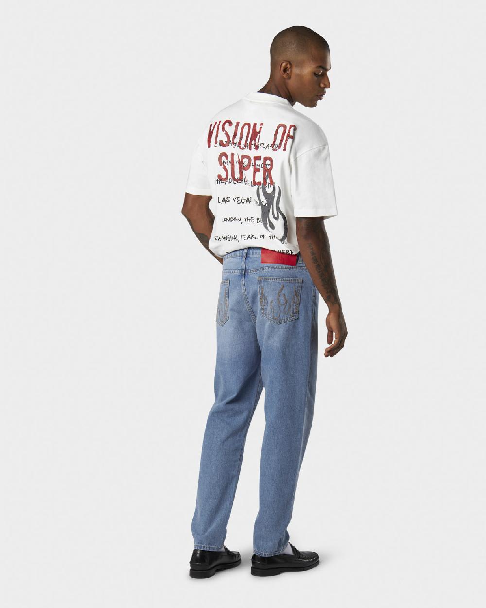 Vision Of Super BLUE JEANS WITH WHITE EMBROIDERED LOGO ON FRONT Presa