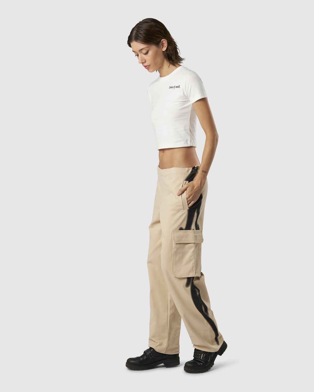 Vision Of Super LIGHT SAND CARGO PANTS WITH EMBROIDERED TRIBAL LOGO ON BACK AND PRINTED TRIBAL FLAMES ON SIDES Economico