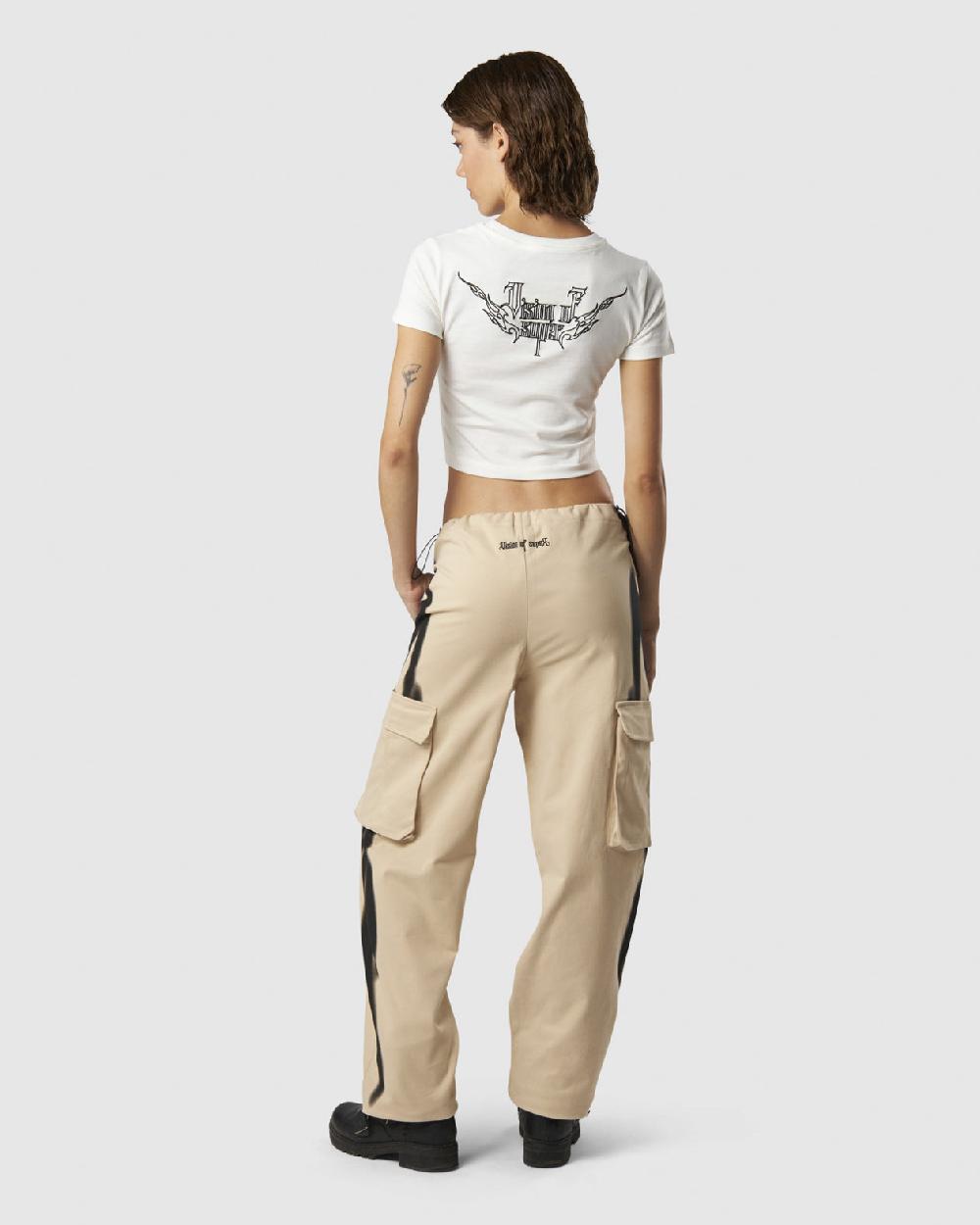 Vision Of Super LIGHT SAND CARGO PANTS WITH EMBROIDERED TRIBAL LOGO ON BACK AND PRINTED TRIBAL FLAMES ON SIDES Economico