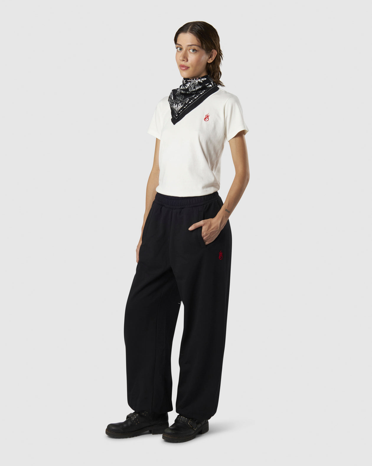 Vision Of Super BLACK WOMEN PANTS WITH EMBROIDERED FLAME LOGO ON FRONT AND PRINTED LOGO ON BACK Online