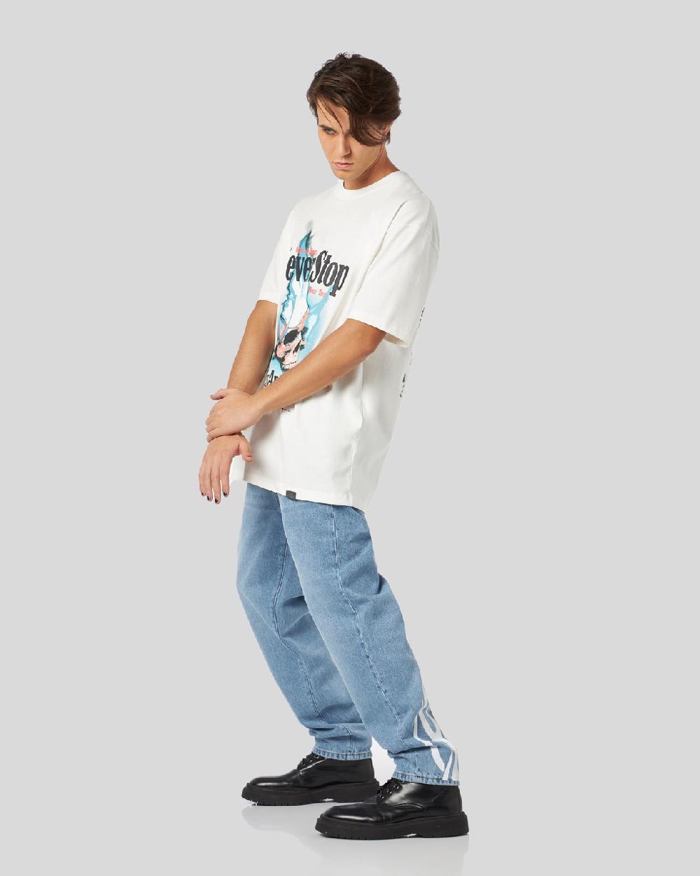 Vision Of Super BLUE DENIM JEANS WITH PRINTED FLAMES AND LOGO Saldi