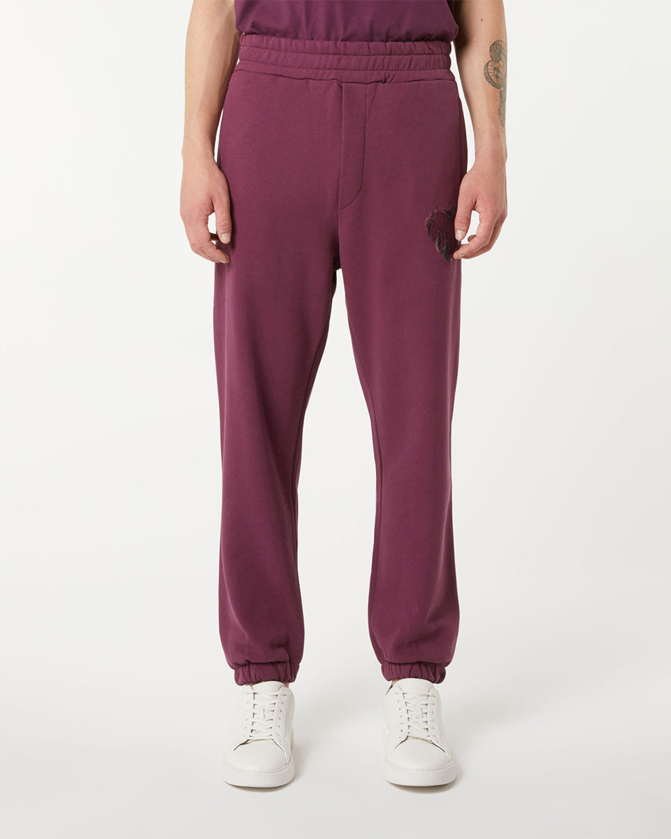 Vision Of Super GRAPE WINE PANTS WITH EMBROIDERED FLAMING HEART Vendita Calda