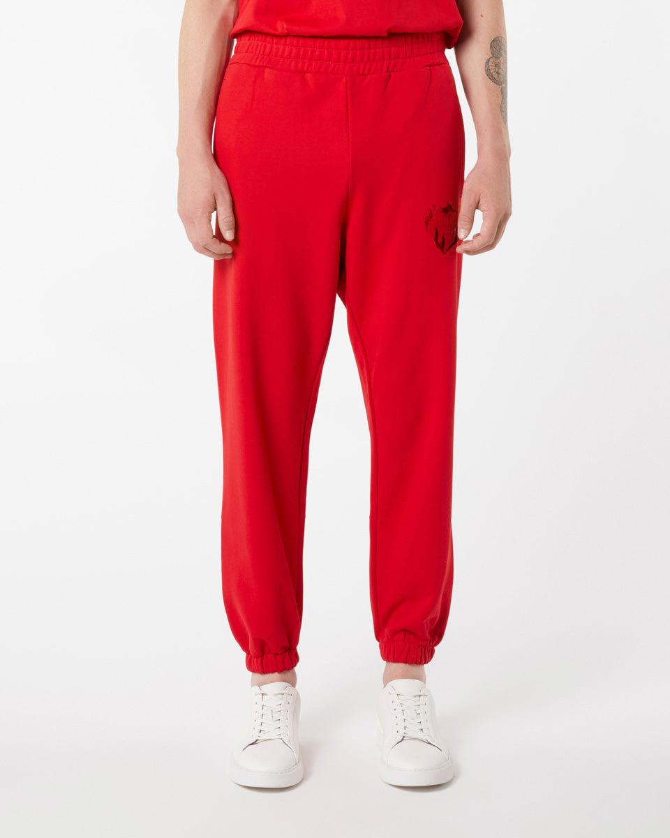 Vision Of Super RED PANTS WITH EMBROIDERED FLAMING HEART Vendite Flash