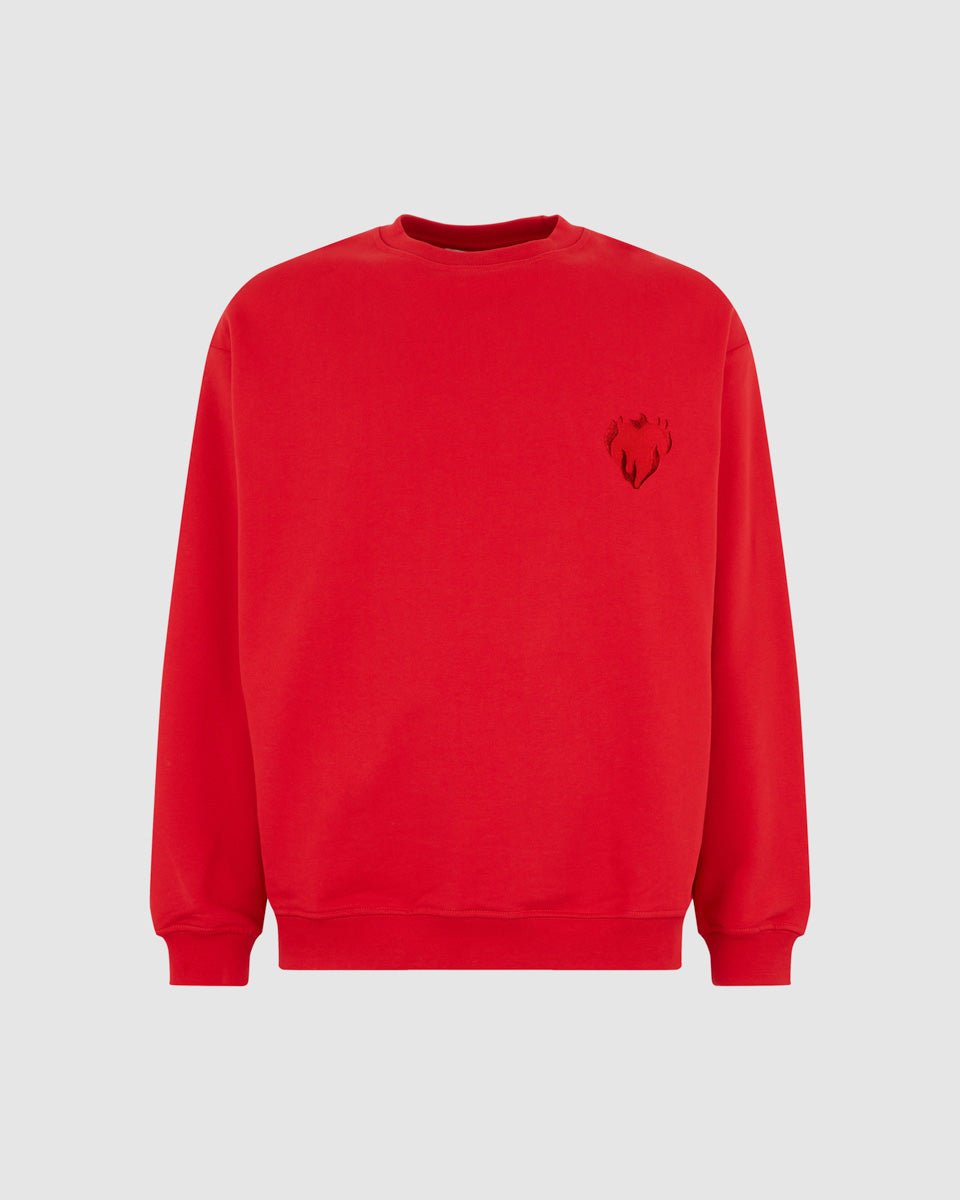 Vision Of Super RED CREWNECK WITH EMBROIDERED FLAMING HEART In Saldo
