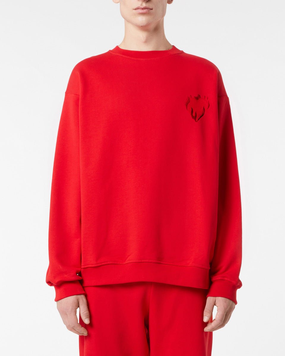 Vision Of Super RED CREWNECK WITH EMBROIDERED FLAMING HEART In Saldo