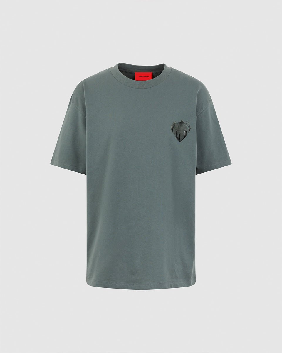 Vision Of Super BALSAM GREEN T-SHIRT WITH EMBROIDERED FLAMING HEART