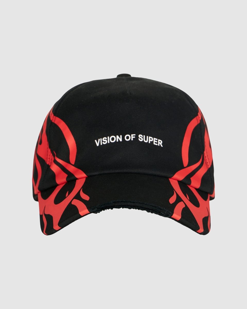 Vision Of Super BLACK CAP WITH RED TRIBAL PRINT 2025