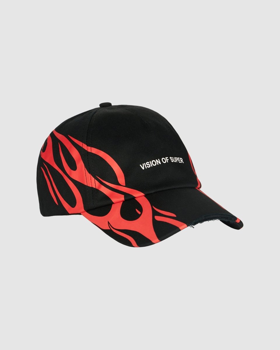 Vision Of Super BLACK CAP WITH RED TRIBAL PRINT 2025