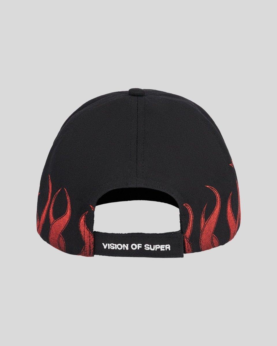 Vision Of Super BLACK CAP WITH RED FLAMES Nuovo
