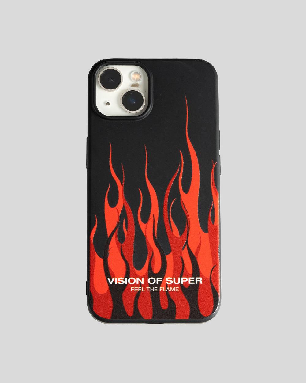 Vision Of Super BLACK IPHONE 14 COVER WITH RED FLAMES AND WHITE LOGO Qualità