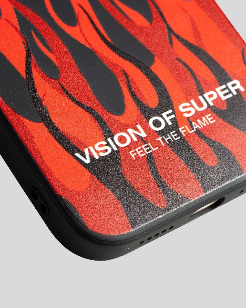 Vision Of Super BLACK iPHONE 14 PRO COVER WITH RED FLAMES AND WHITE LOGO Vendita