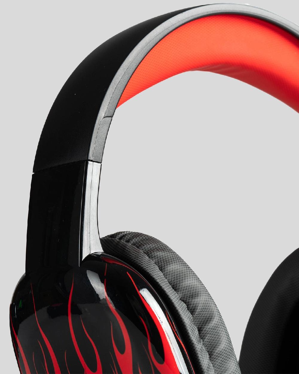 Vision Of Super BLACK HEADPHONES WITH RED FLAMES AND WHITE LOGO Spedizione Gratuita